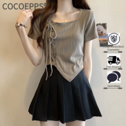 COCOEPPS Irregular drawstring short-sleeved T