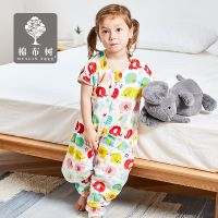 [COD] Cotton tree baby sleeveless sleeping bag summer thin childrens split leg anti-kick quilt pure gauze