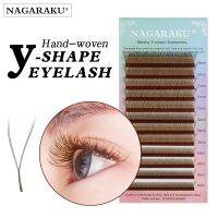 NAGARAKU Brown YY Shape Hand Woven Premium Synthetic Mink Eyelashes High Quality Soft Natural Meshy Net Cross False Eyelashes Cables Converters