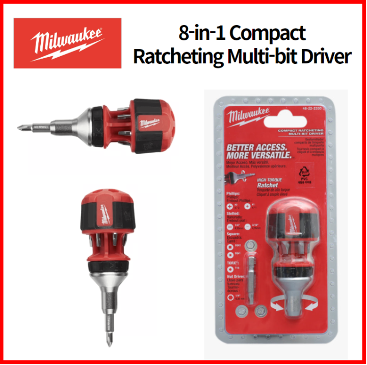 Milwaukee 8in1 Compact Ratcheting Multibit Driver (48222330) Lazada