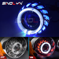 Sinolyn  ไฟโปรเจคเตอร์ BI XENON แองเจิลตาคู่ LED,เลนส์สำหรับไฟหน้ามอเตอร์ไซค์ H7 H4 2.5นิ้วไฟรถยนต์ Bi-ซีนอนโปรเจกเตอร์วงล้อร้อนอุปกรณ์เสริมรถยนต์