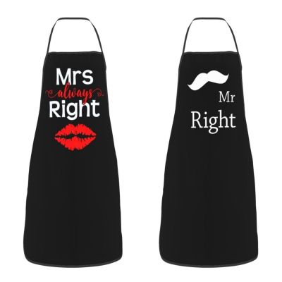Funny Mr Right Mrs Always Right Bib Apron Men Women Unisex Kitchen Chef Couple Tablier Cuisine for Cooking Baking Painting