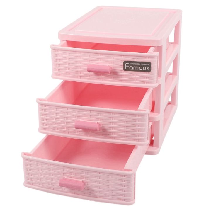 2x-plastic-drawer-designed-3-compartment-jewelry-storage-box-pink