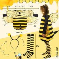 Women Halloween Bee Cosplay Costume Outfit Long Sleeve Striped Patchwork Knee-high Socks and Hair Hoop Cosplay Outfit