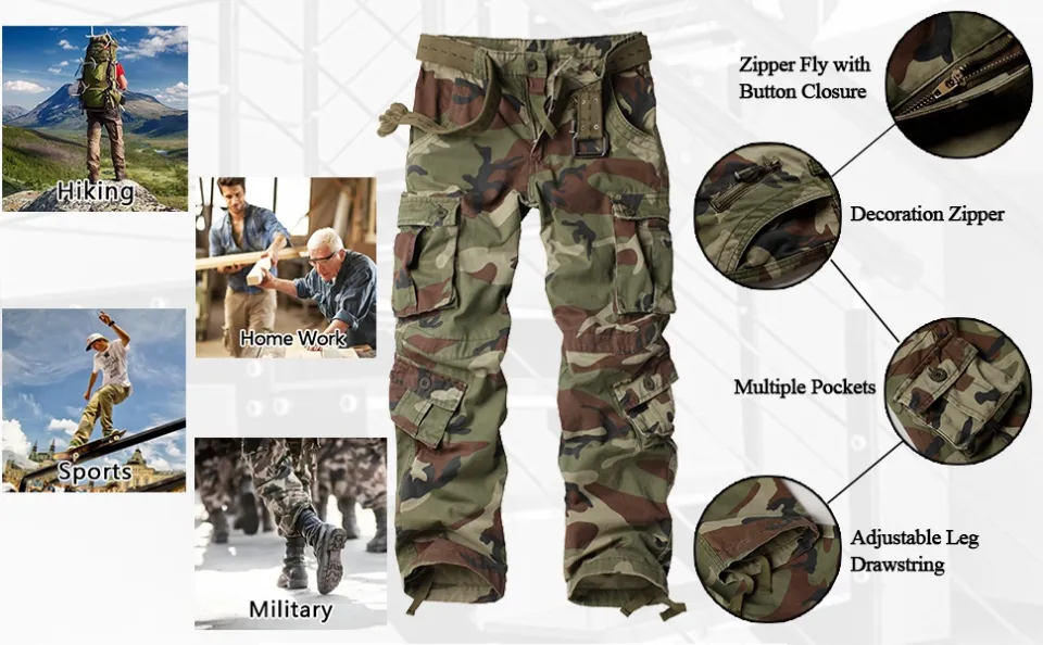 AKARMY Men's Casual Cargo Pants Military Army Camo Pants Combat