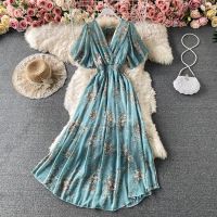 Fashion V Neck Floral Dress for Women Summer R Chiffon Fairy Maxi Dresses