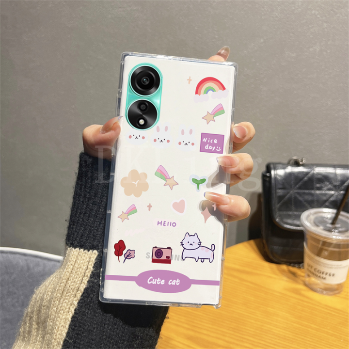 ปลอกอ่อนโปร่งใสใหม่สำหรับ-oppo-a78-4g-5g-2023เคสโทรศัพท์รูปการ์ตูนรุ้งน่ารักลายกระต่าย-a78กันกระแทก-a98-oppo-a17-nfc-a77s-a77-a57-a76-a96-a95-a55-a17k-a16ปลอกซิลิโคน-a15s-a16e-a16k