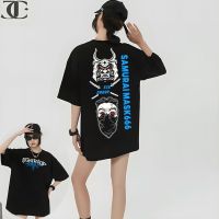 JC-Ghost warrior mask printed men and womens cotton T-shirt oversized couple shirt