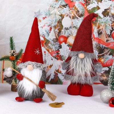 Standing Santa Claus with Broom Christmas Dwarf Gnome Doll Ornaments Cute Cartoon Dwarf Elf Home Decor Christmas Party