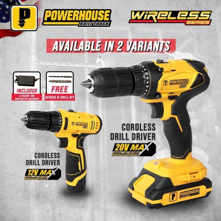 POWERHOUSE Cordless Impact Drill w/ hammer effect 12V 1.5Ah/20V 2.0Ah