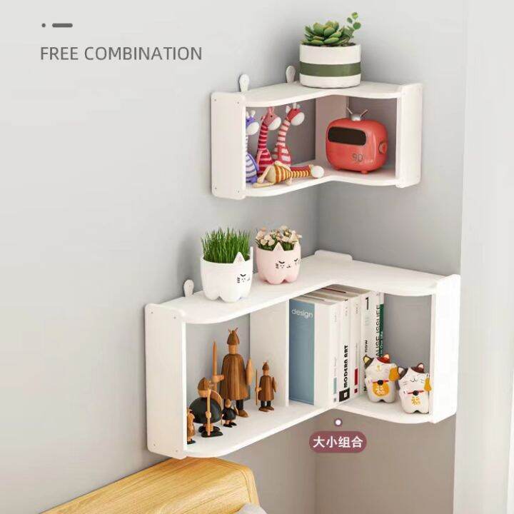 2in1 Shelf Corner Wall Storage Bookshelf Without Drilling Rack Floating