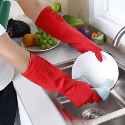 long dish washing gloves Red Gloves Washing Dishes Cleaning Waterproof Rubber Sleeve Gloves Latex Long Gloves Kitchen Tool Safety Gloves