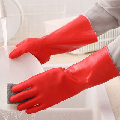 1 Pair Lengthen Dishwashing Cleaning Gloves Fleece Latex Rubber Clothes Dish Washing Glove Household Scrubber Kitchen Clean Tool Safety Gloves