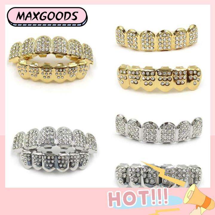 MAXG Gangsta Vampire Fang Gold Plated Body Jewelry Top and Bottom Grillz Tooth Cap Teeth Grillz