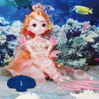 New 30CM Bjd Mermaid Doll Exquisite 3D Eyes 14 Joint Movable Blue Purple Green Mid-length Wig Play House Toy Girl Birthday Gift