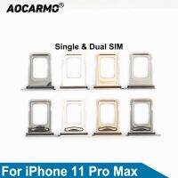 Aocarmo อะไหล่ที่ใส่ซิมการ์ดแบบคู่และแบบเดี่ยวสำหรับ11 Pro Max ชิ้นส่วนทดแทนที่ยึดช่องถาดใส่ซิม