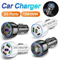 5 Ports 75W Car Charger Fast Charging PD QC3.0 Car USB Charger Type C Phone Charger in Car For iphone Xiaomi Huawei Samsung Car Chargers