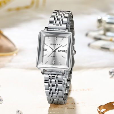 กันน้ำของผู้หญิงสแควร์ควอตซ์ชุดนาฬิกาสุภาพสตรีสร้อยข้อมือเหล็กนาฬิกาข้อมือกับวันที่ Relógio Feminin
