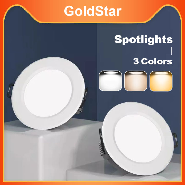 Goldstar 3 Colors Led Recessed Downlight Ceiling Lights Panel Light Pin Light Round 6w9w12w