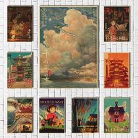 Vintage Miyazaki Hayao Spirited Away อะนิเมะการ์ตูนคราฟท์ผ้าใบโปสเตอร์ภาพวาด Wall Decor Home Decor
