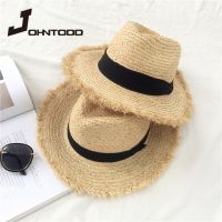 Natural Large Wide Brim floppy hat Raffia jazz Straw Hat Women Summer Fringe Beach Cap hand Weave sun Hat wholesale beach hat