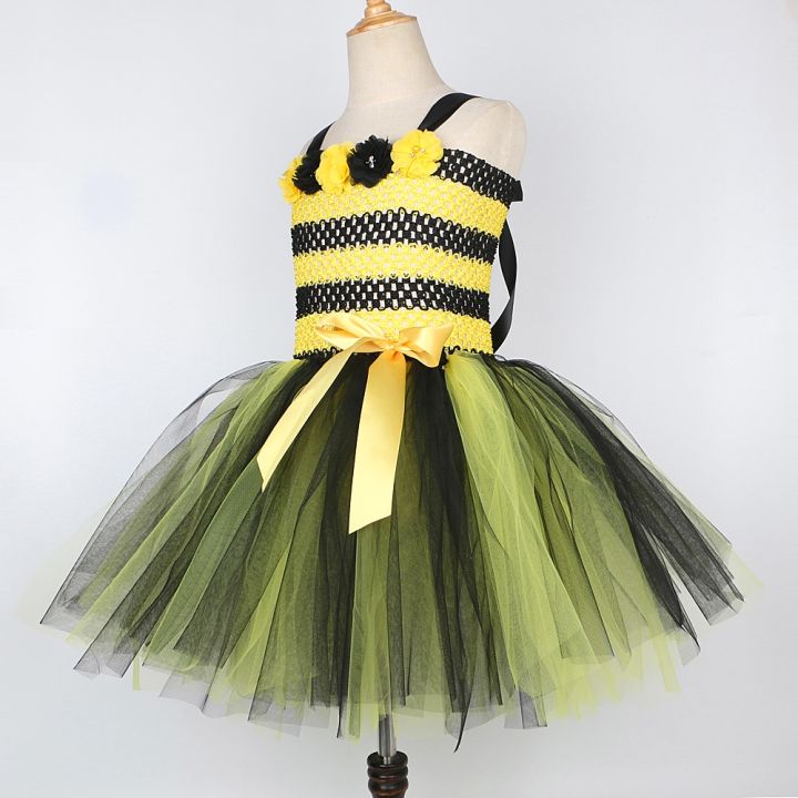 ชุดผึ้งสีเหลืองสีดำสำหรับเด็กผู้หญิงชุดฮาโลวีนวันเกิดสำหรับเด็กวัยหัดเดินชุด-tutu-ชุดแฟนซีเด็กมีปีก