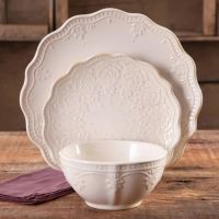 Farmhouse Lace 12-Piece Dinnerware Set Linen Dinner Set Plates and Dishes