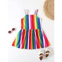 Breathable Baby Girls Suspender Dress, Summer Children Creative Rainbow Stripes Sleeveless Slip Princess Gown  by Hs2023