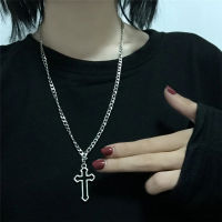 สร้อยคอ พร้อมจี้ ไม้กางเขน Vintage Gothic Hollow Cross Pendant Necklace Silver Color Cool Street Style Necklace For Men Women Gift Wholesale Neck Jewelry