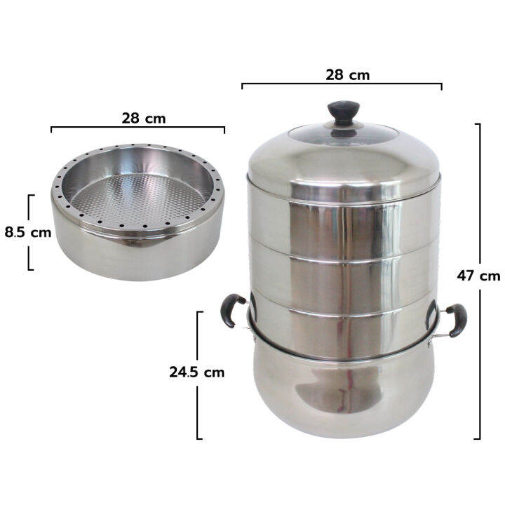 rrs-stainless-steamer-wow-set-ชุดซึ้งนึ่ง-3-ชั้น-28-cm-หม้อแขก-5-ใบ-กล่อง-7-ใบ-จาน-4-ใบ-ช้อนส้อม-ลายมงกุฎ-4-คู่-เครื่องครัว