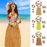 8pcs/set 8Pcs Party Decoration Glasses Wristbands Garland Headband Costume Fancy Dress Hawaiian Hula Skirt Set