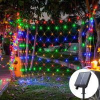 พลังงานแสงอาทิตย์ LED สุทธิผ้าม่านตาข่าย Fairy String Light ตกแต่งคริสต์มาสปีใหม่2023ไฟกลางแจ้ง Garland Street Garland