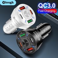 [ใหม่2023] Elough 4พอร์ต USB ที่ชาร์จแบตในรถชาร์จ PD Quick Charge 3.0 USB C โทรศัพท์ในรถยนต์อะแดปเตอร์ชาร์จในรถยนต์สำหรับ iPhone 14 13 Xiaomi Samsung