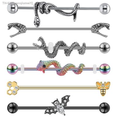 ❄◄ AOEDEJ Industrial Piercing Earring Women Stainless Steel Helix Ear Piercing Dragon Snake Long Earring Jewelry Barbell Earring