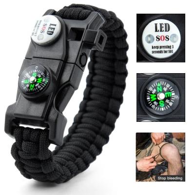 Camping Paracord Braided Rope Multifunctional SOS LED lights Survival Whistle Compass Bracelet EDC Tool For outdoor camping tool Survival kits
