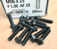 สกรูน็อตมิลดำ M6x25mm (ราคายกกล่องจำนวน 200 ตัว) ขนาด M6x25mm P1.0 AF10 น็อตเบอร์ 10 เกรดแข็ง 8.8 แข็งแรงได้มาตรฐาน