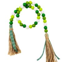 St. Patricks Day Wood Beads Garland with Tassel, Rustic Farmhouse Beads Prayer Beads Tiered Tray Home Spring Decoration