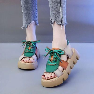 【Hot Sale】 womens sandals 2023 fashion matching muffin bottom thick outer light round head flat Rome