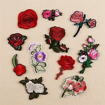 1 Pair DIY Rose Flower Embroidered Patches Sew On Patch Applique For Jeans  Pants