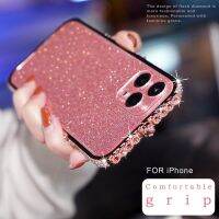 Luxuy เคสป้องกันโทรศัพท์โลหะ Rhinestone ชั้นกันกระแทกโทรศัพท์ Iphone 14 13 12 Pro Max 11 14 Pro Max เคสกรอบหัวใจกระพริบประกายเพชรเคสฝาครอบพร้อมแบ็คเพลนฟิล์มเลนส์เคสปกป้องโทรศัพท์ฟิล์ม