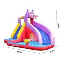 3-5 Kids Spray Water Inflatable Hippo Bouncer Slide Pool with Water Cannon