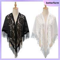 BETTERFORM คอสเพลย์ อุปกรณ์จัดงานแต่งงาน เสื้อคลุมสีขาว ผ้าคลุมไหล่ผ้าบางเนื้อละเอียด ผ้าคลุมไหล่สำหรับผู้หญิง เสื้อคลุมงานพรอมตอนเย็น ผ้าคลุมไหล่เจ้าสาวแต่งงาน พร้อมพู่ห้อย