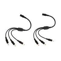 2 Pack Black 1 Female to 3 Male 5.5mm X 2.1mm CCTV DC Power Supply Splitter Cable