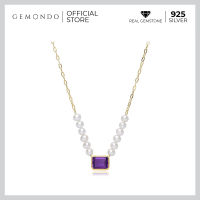 Gemondo สร้อยคอเงินแท้ 925 ชุบทอง 18K ประดับอเมทิสต์ (Amethyst) และไข่มุก (Pearl) : สร้อยคอพลอย พลอยแท้ พลอยม่วง