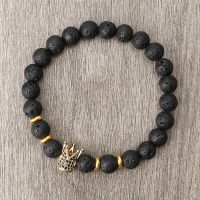 Men Crown Beaded Bracelet Natural Volcanic Lava Stone Strand Stretch Bangles Women Yoga Bracelets Oil Diffuser Jewelry Pulseras Fashion Chain Necklace