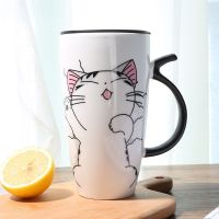 Hot sale 600ml Cartoon creative cat mug With Lid milk coffee mug for tea Porcelain travel Cup Large Capacity ceramic Nice Gifts