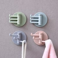 1/5pcs Non marking adhesive 3 branch rotary hooks Kitchen bathroom wall hooks Home plain hooks Non nail adhesive hooks 3 hooks