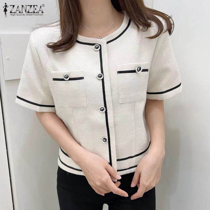 สินค้ามาใหม่-จัดส่งฟรี-fancystyle-zanzea-สไตล์เกาหลีของผู้หญิงเสื้อเสื้อสีคมชัดติดกระดุมแฟชั่นเสื้อยืดคอกลม-10