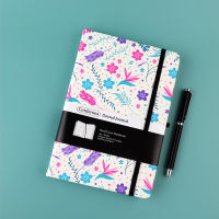 ดอกไม้ Bullet Dotted Journal 160gsm กระดาษหนาแถบยางยืดด้านหลังกระเป๋า A5 สมุดบันทึกปกแข็ง Dot Grid