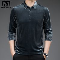 เสื้อโปโล Camisa Masculina ผ้ากำมะหยี่สำหรับผู้ชายเสื้อยืดลำลองเสื้อแขนยาวฤดูใบไม้ผลิเข้ารูปพอดีหรูหรายี่ห้อใหม่ T1139